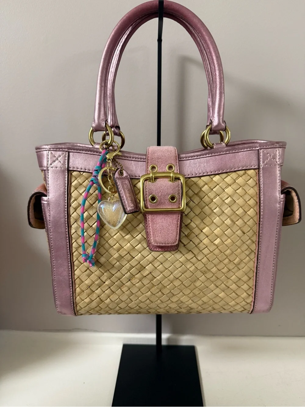 2004 Vintage Coach Hamptons Woven Straw Satchel Very Good Condition